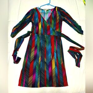 Rainbow multicolored zig zag wrap dress
